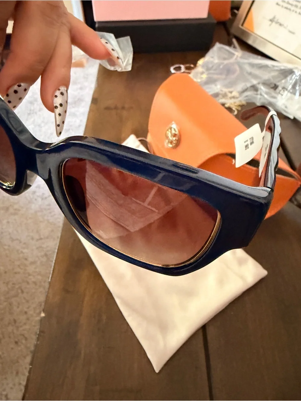 Tory Burch Orange Case with Navy Framed Sunglasses
